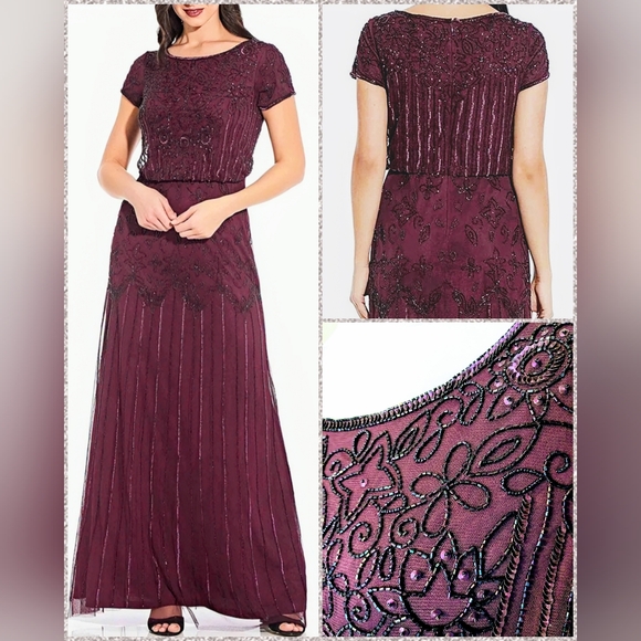 Adriana Papell Dresses & Skirts - NWT, Adriana Papell, Cassis Colored, Simmering Beaded, Blouson Gown, Size 18W